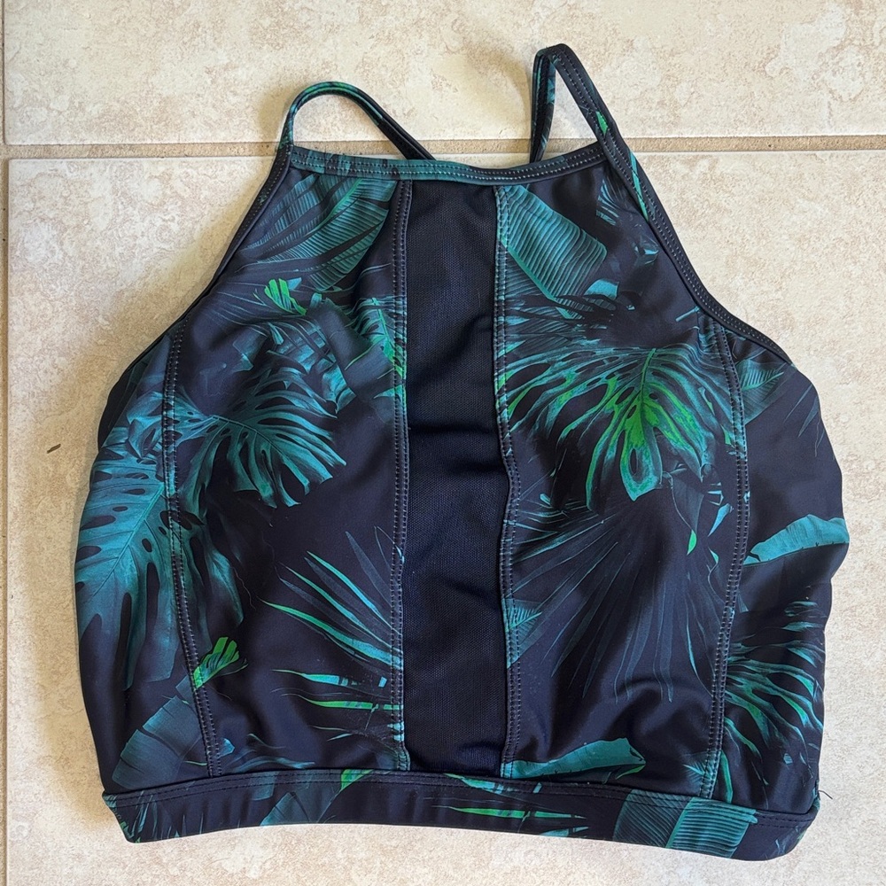 Tropical Leaf Print Halter Top